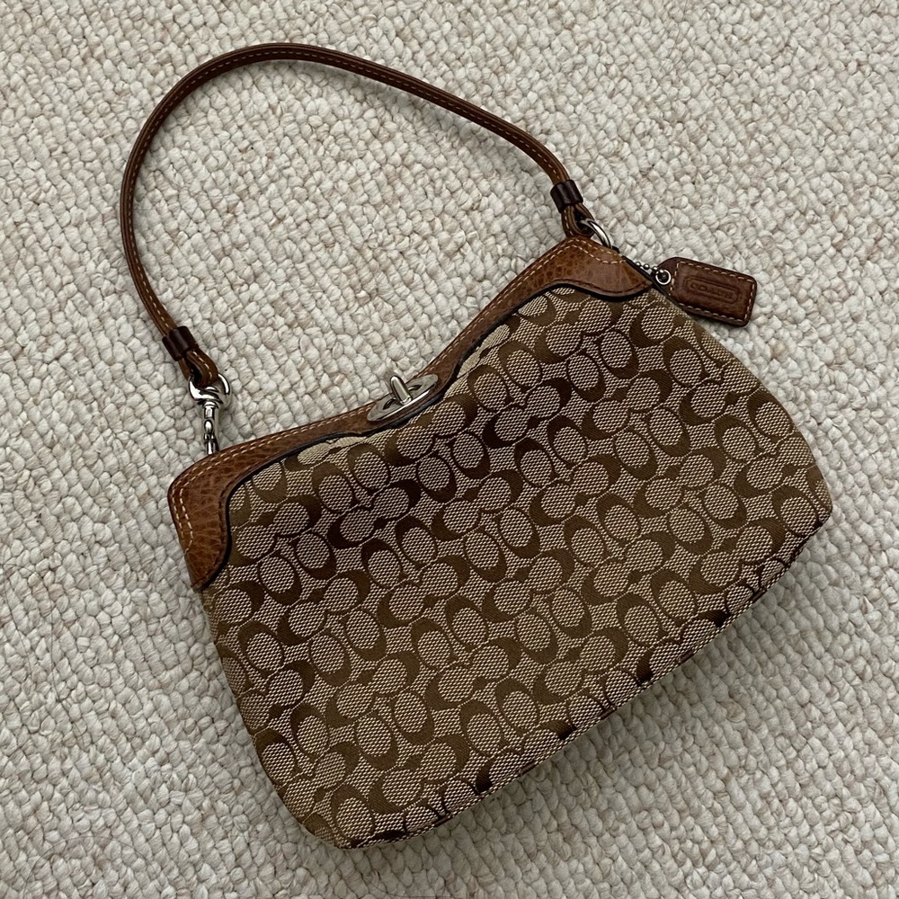 Coach Signature Print Mini Shoulder Bag Wristlet